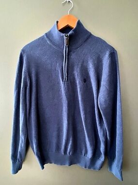 U.S. Polo Assn. Quarter Zip Pullover Sweater. Blue Medium